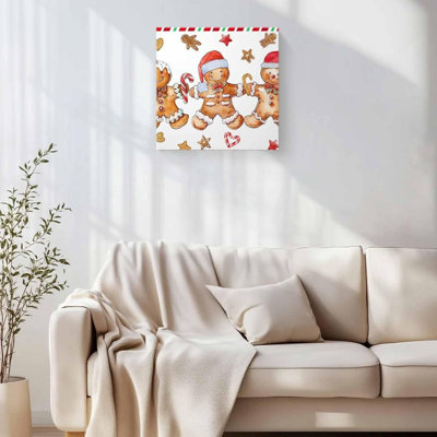 Christmas Gingerbread Man Unframed Canvas Wall Art 16" X 16"