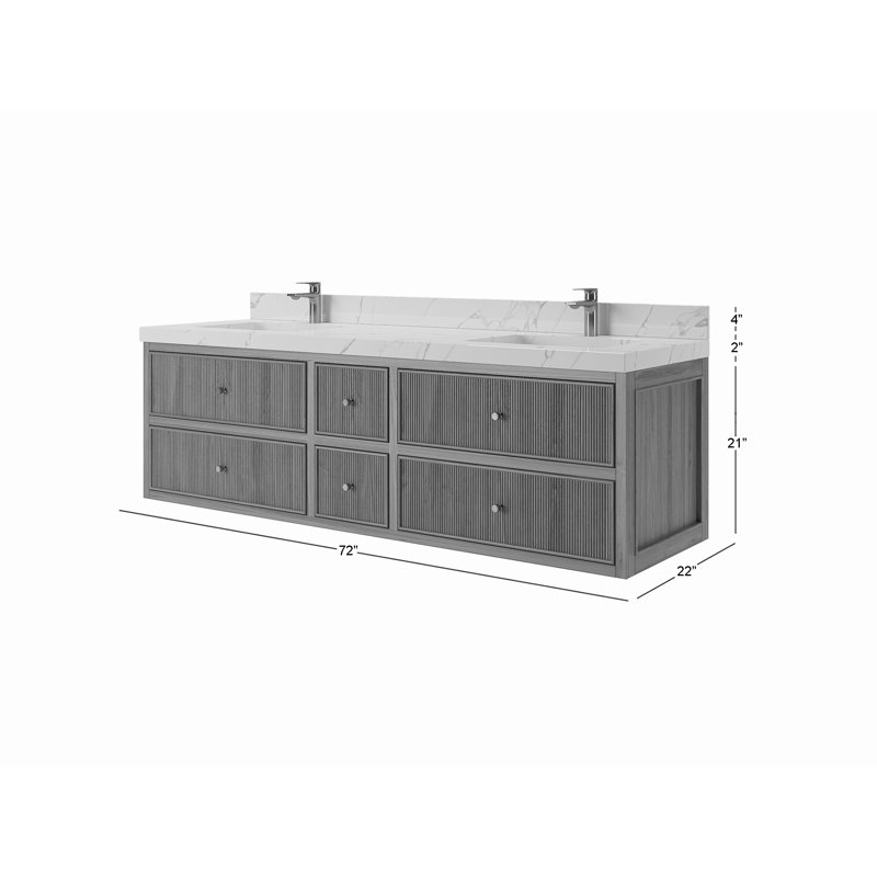 Sonoma Floating Teak 72'' Double Bathroom Vanity with Top, White