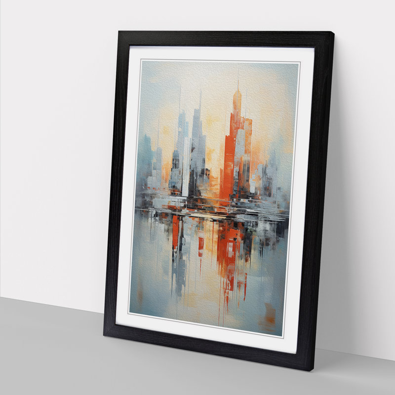 Skyline Abstract No.4 - Single Picture Frame Print on Wood, Black, 34cm H x 25cm W x 2cm D