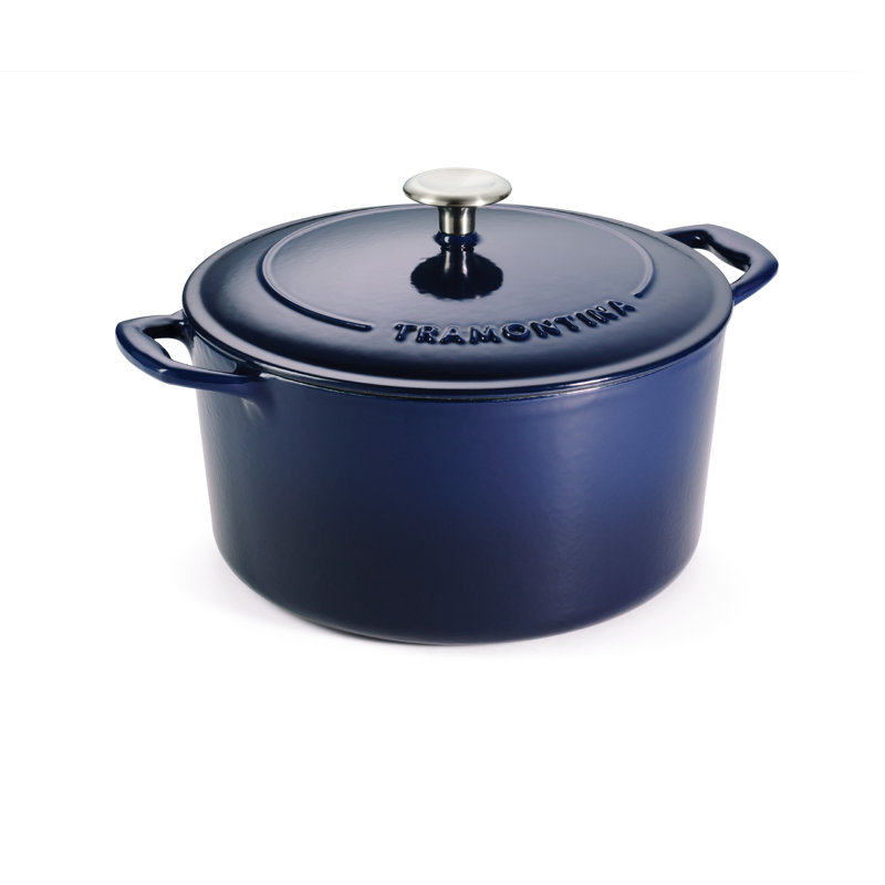 Cocotte ronde en fonte émaillée de couleur brune, 6,5 pte, Bleu de cobalt