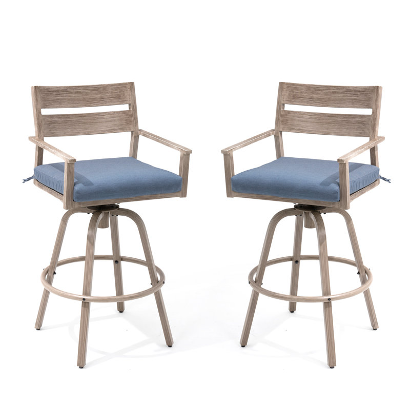 Tabourets de bar pivotants en aluminium avec coussin Sunbrella, Spectre denim