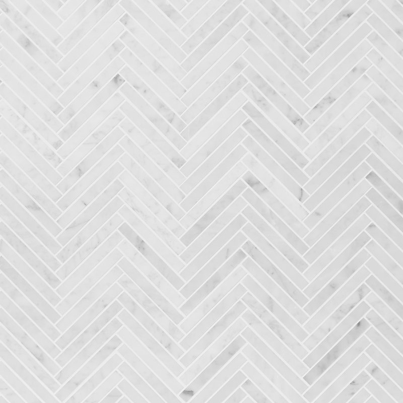 Carrara 1x6 Stacked Honed Marble Mosaic Floor and Wall Tile, 0.47" W x 3.85" L, Honed, Herringbone / Chevron