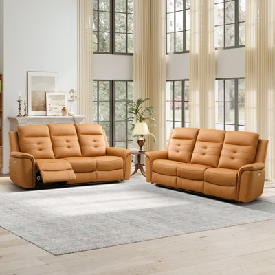 Joniah 84.65''Wide Modern Top Faux Leather Pillow Top Backrest Sofa with USB（set of 2）