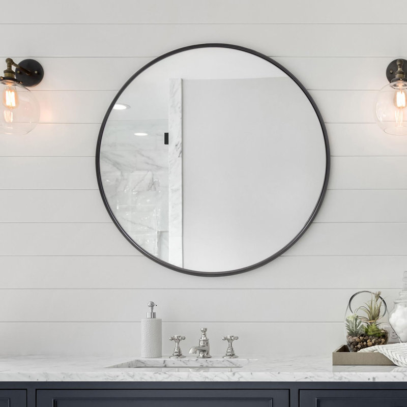 Kevser Modern and Contemporary Accent Mirror, 34" x 34", Black
