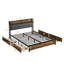 Structure de lit très grand avec rangement pour tête de lit, option de charge, 4 tiroirs, lumières à DEL, qualité de rangement d'aspect brun, brun et gris
