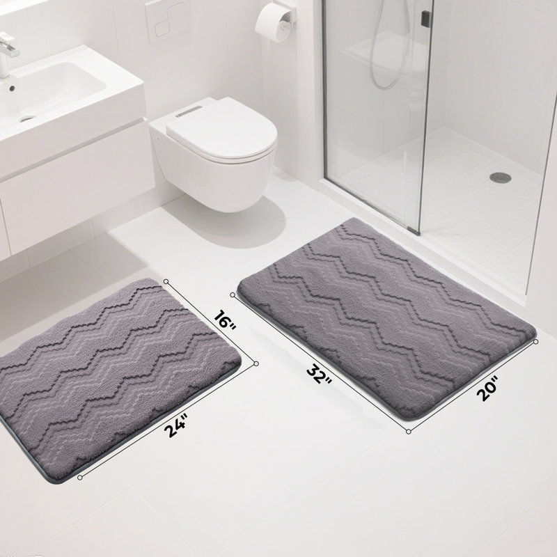 Tapis de bain en mousse à mémoire de forme antidérapant lavable à la machine, Gris, Simple - L 24 po x l 16 po