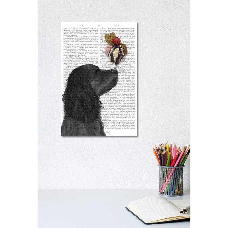 Cocker Spaniel, Black, Ice Cream, Print BG by Fab Funky - Wrapped Canvas Gallery-Wrapped Canvas Giclée