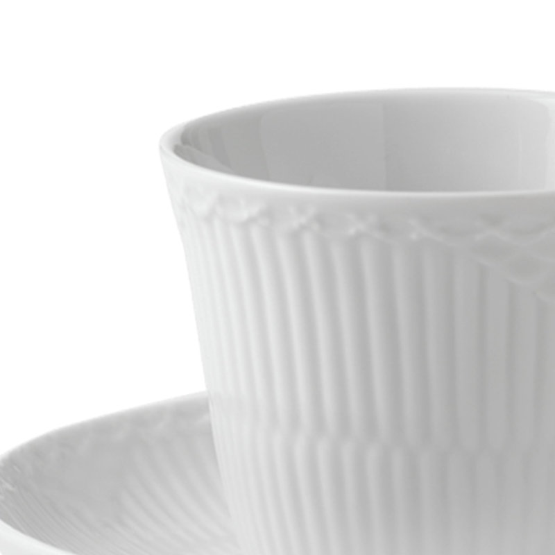 Royal Copenhagen White Fluted Half Lace High Handle Teacup & Saucer