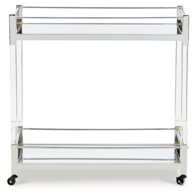 Chaseton Silver Acrylic and Chrome Bar Cart with Mirrored Shelves