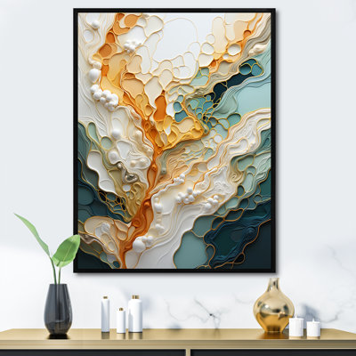 Orange White Line Art Organic Abstraction - Line Art Framed Prints