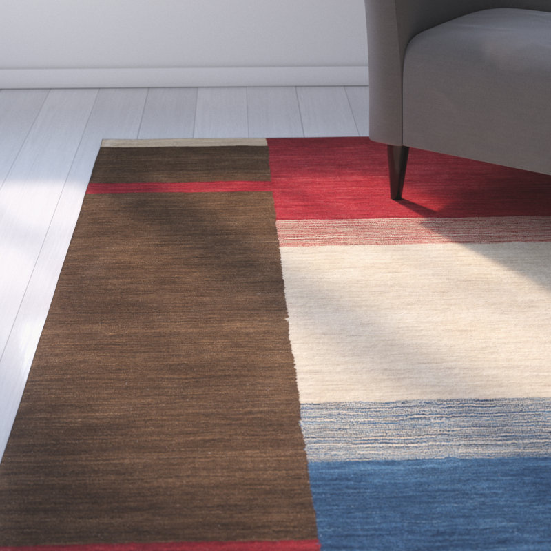 Coraima Hand-Woven Wool Brown/Red/Blue Area Rug, Rectangle 8' x 10'