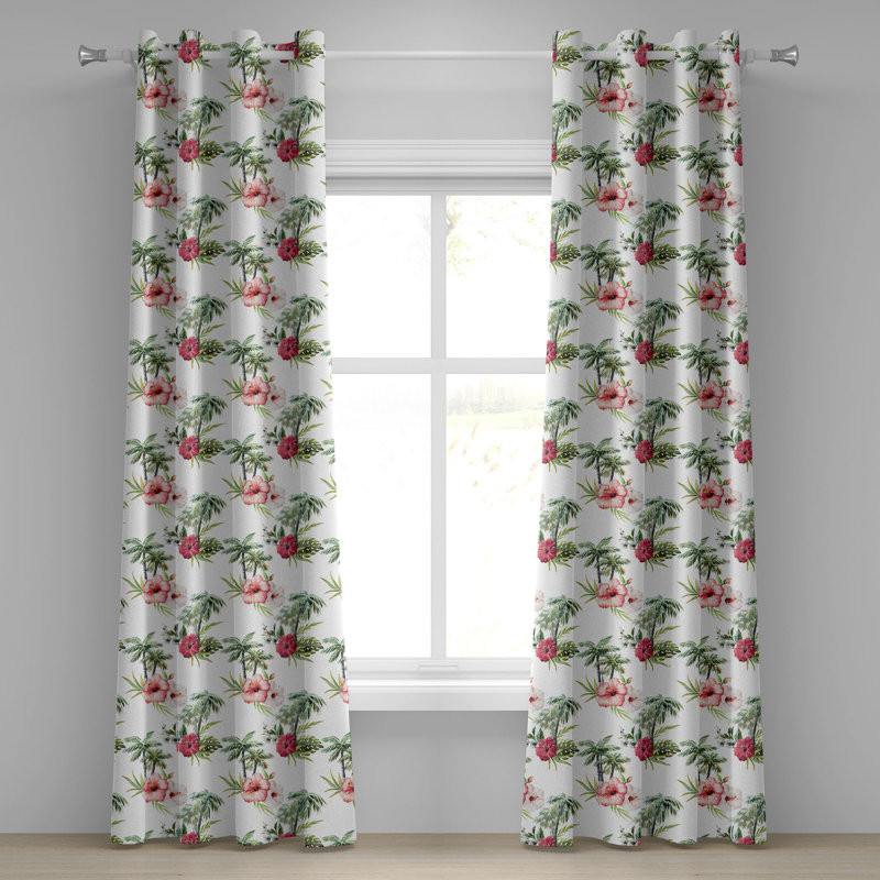 Rideau à oeillets 2 panneaux East Urban Home Hawaii, 50 po, vert réséda / rose pâle, L 50 po x L 108 po