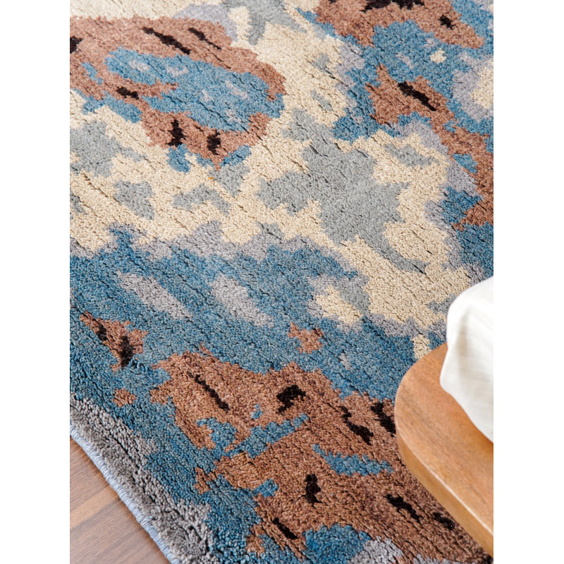 Tapis d'intérieur multicolore en laine fait à la main à motif abstrait noué à la main, Rectangle 9 pi x 12 pi