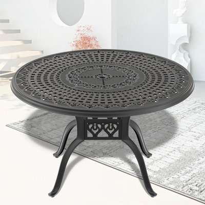 Table de salle à manger en fonte d'aluminium avec trou pour parasol