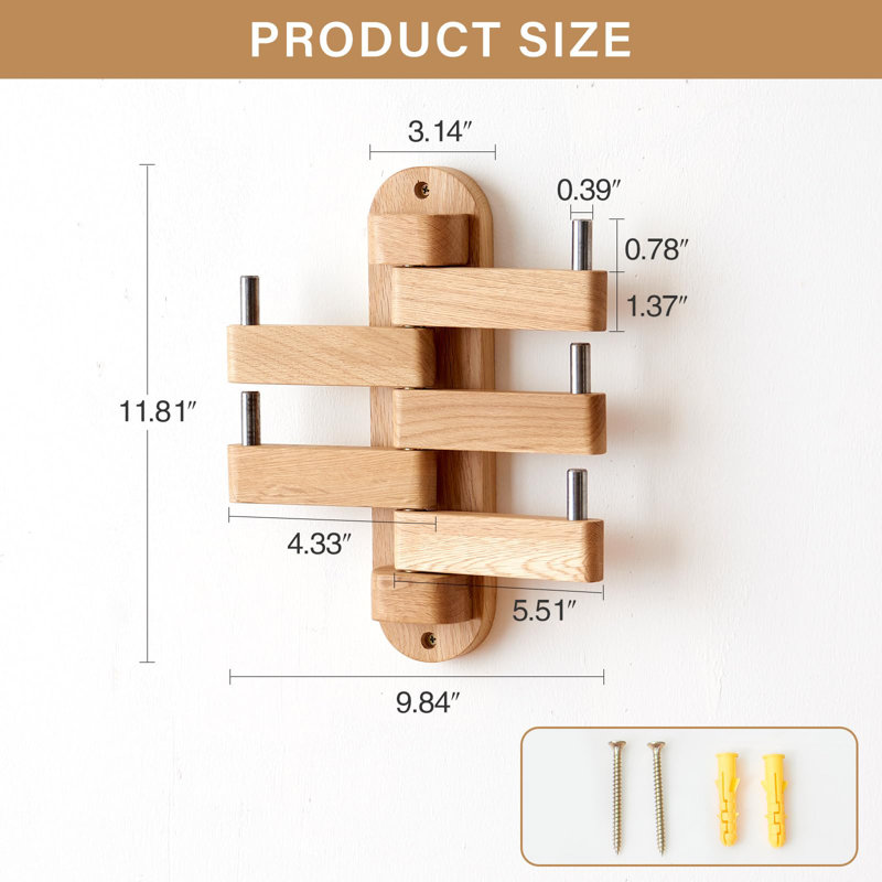 Coat Hook Swivel Wall Rack, Foldable Arms 5, 12" Length Hat Hooks
