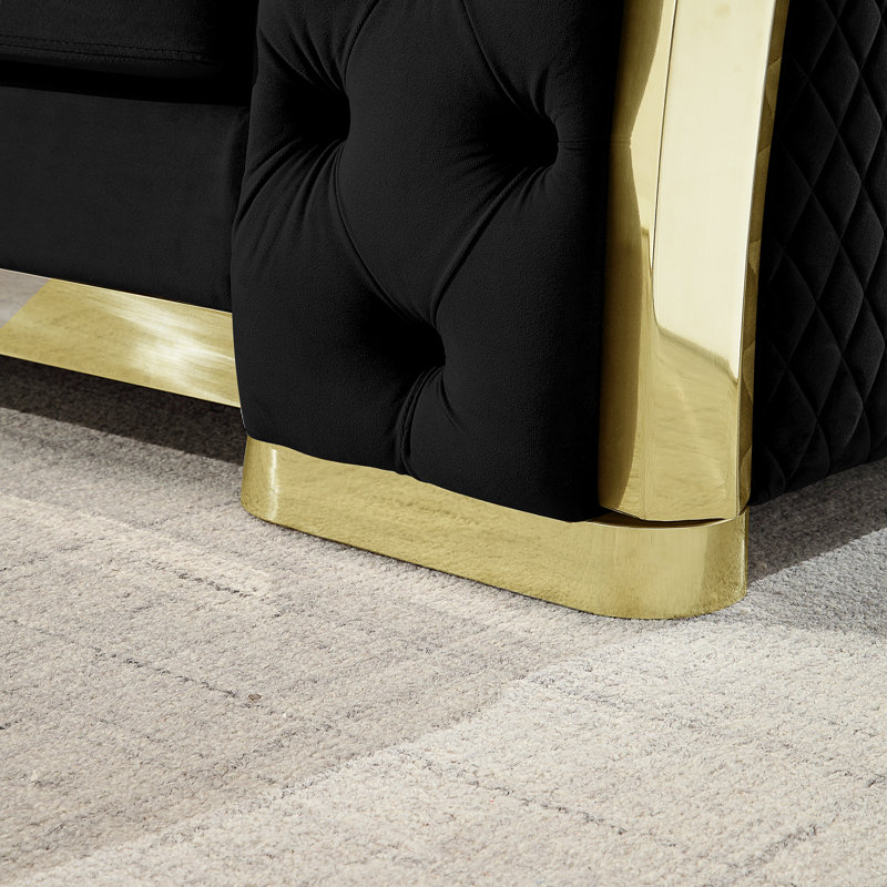 Fauteuil rembourré, Velours noir, Or