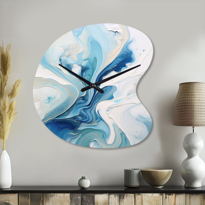 Blue and Grey Ethereal Elixir V - Asymmetrical Abstract Metal Wall Clock, Blue Wall Clock Print