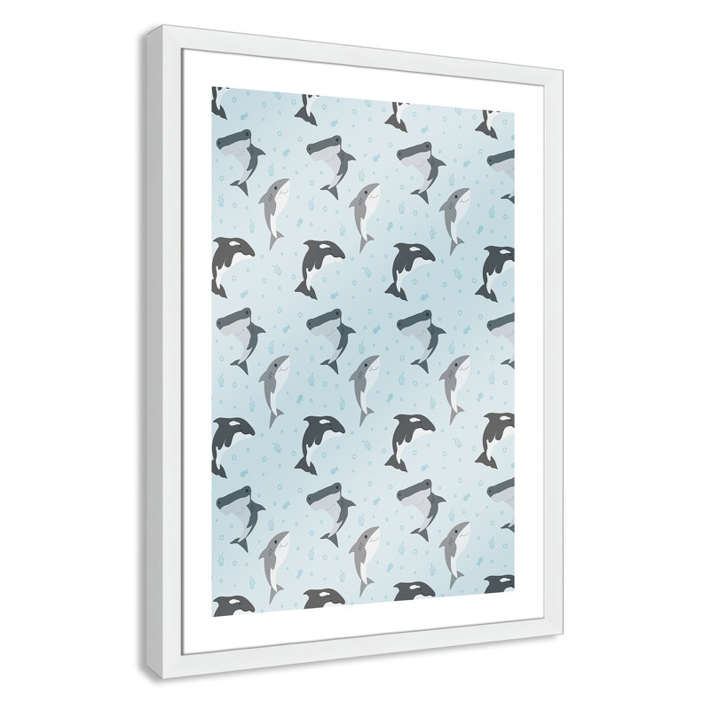 «Happy Fish», impression sur papier, H 10 po x l 8 po x P 0,6 po, Encadré plat blanc