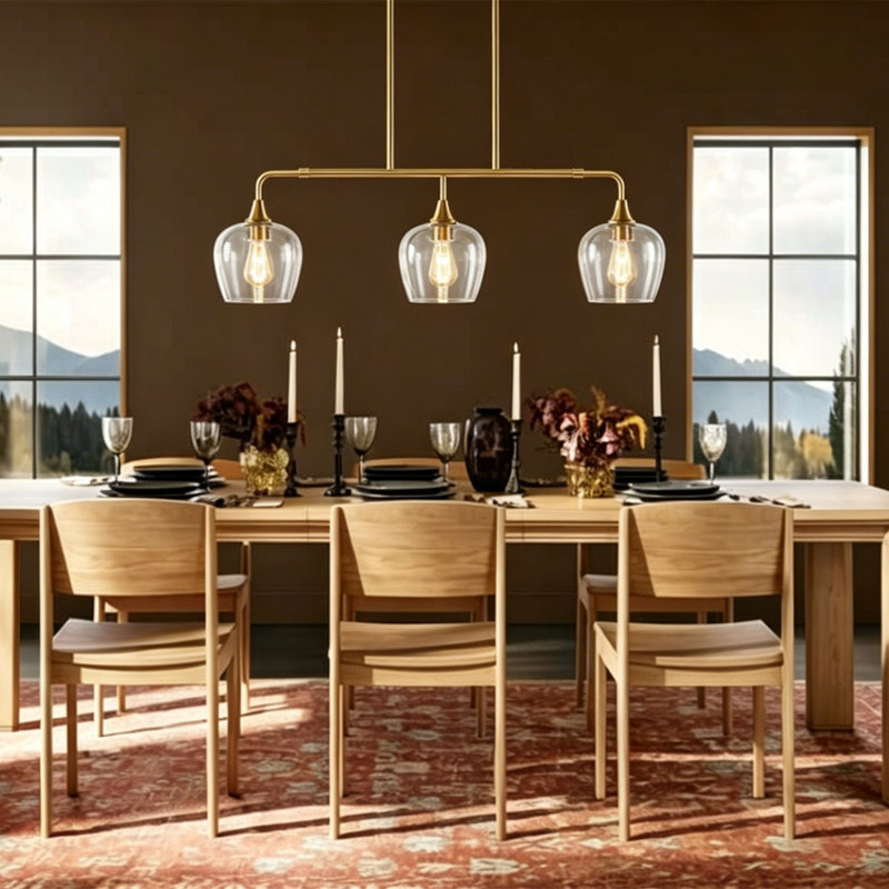 Luminaire suspendu pour îlot de cuisine 3 lumières Ralje, Doré