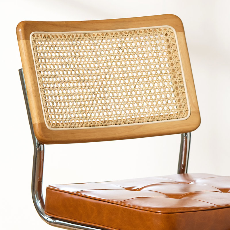 Ensemble de 4 chaises de salle à manger en rotin brun, chaises de cuisine modernes en bois de style Mid-Century, chaises de salle à manger en canne à dossier en filet, chaise Cesca avec pieds en métal chromé