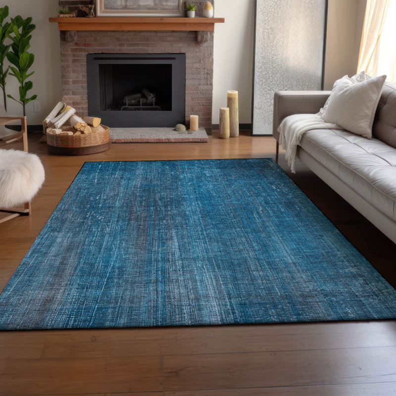 Tapis bleu lavable de qualité supérieure 5 pi x 7 pi 6 po Cerrito AMF552, Rectangle 2 pi 6 po x 3 pi 10 po