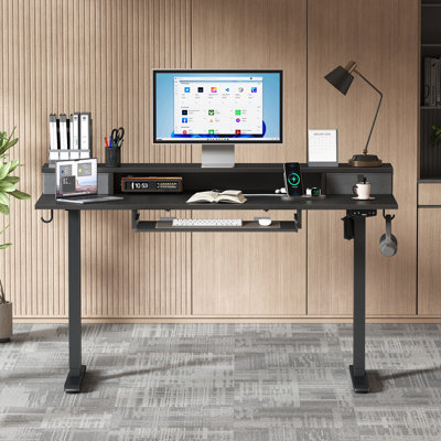 Electric Standing Desk With 2 Drawers And Keyboard Tray