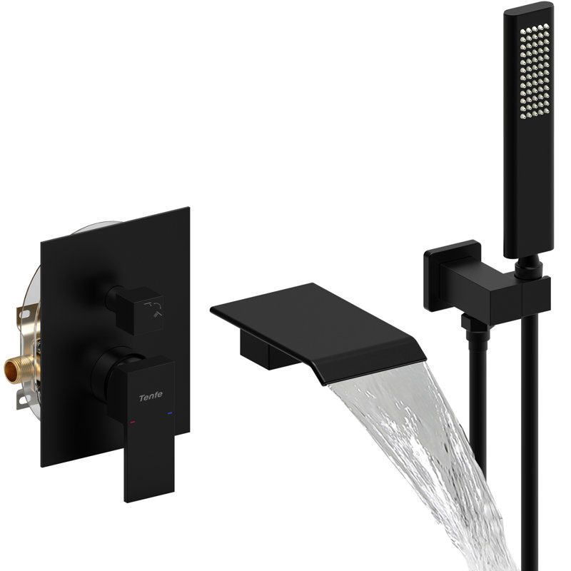 Single Handle Bathroom Tub Mixer Tap Hand Shower System with Curved Spout Commercial