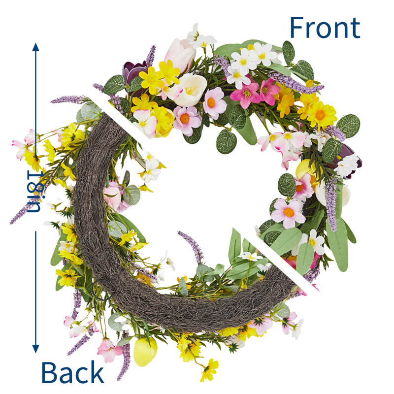 Couronne de tulipes et de lavande avec verdure luxuriante pour la porte d'entrée, H 18 po x l 18 po
