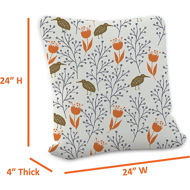 Indoor / Outdoor Floral White Square Cushion Cover, 61cm x 61cm