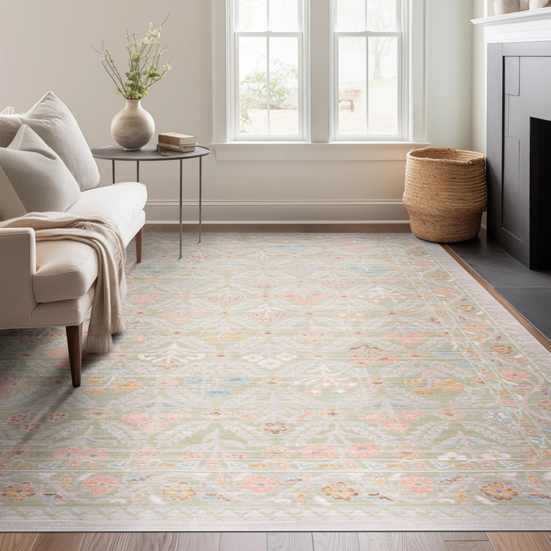 Camilla Traditional Oriental Sage Polyester Rectangle Area Rug, 5'3'' x 7', Rectangle 5'3" x 6'11"