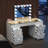 Makeup Vanity Set with LED Lighted Mirror HD Glass Top Built-in LED Light Strips Large 13 Drawers