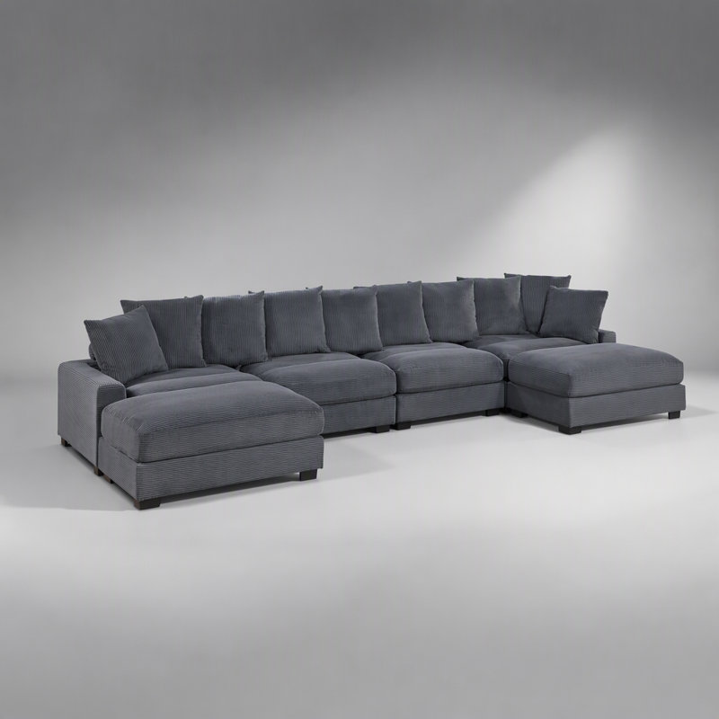 Ensemble de canapé modulaire contemporain en velours côtelé gris foncé avec repose-pieds 6 pièces