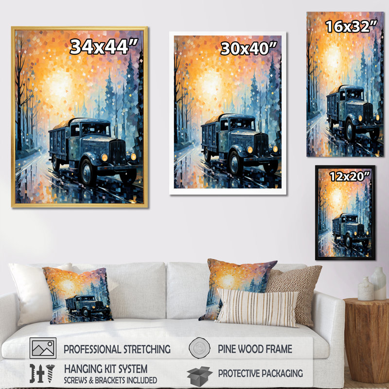 Rêve de camion postal Dreamy - décoration murale camion, Encadrement doré, H 20 po x l 12 po