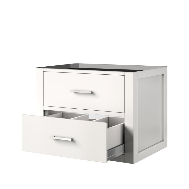 Meuble-lavabo simple blanc 24 po X 18 po, fermeture en douceur, bain sous le plateau l 24 po x P 18 po, tiroir fermé, tablette
