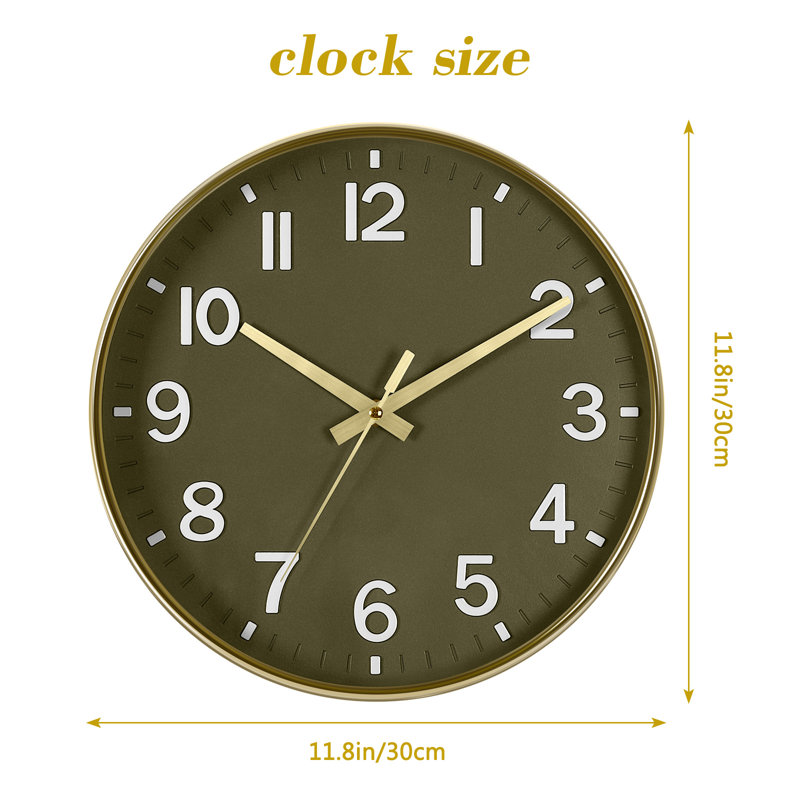 Wall clock Plastic Silent Suitable for decoration 12in Olive Green, Olive Green