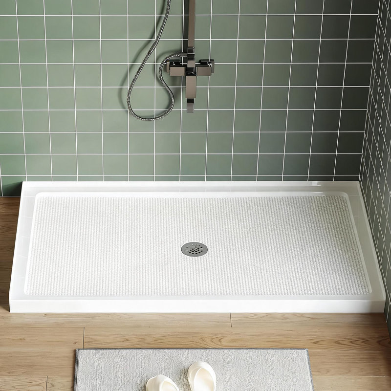 Base de douche antidérapante - ABS durable, bonde centrale, surface texturée, certifiée CUPC et certifiée par la Safety Association, légère, avec trousse de bonde incluse - idéale pour la rénovation de salle de bain