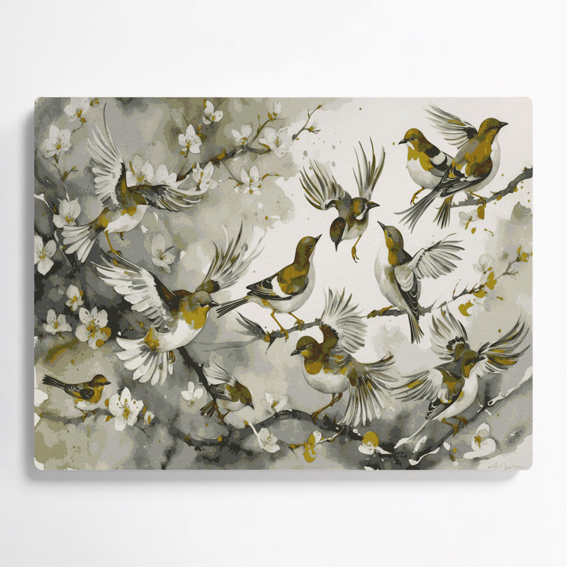 Birds Light vented Bulbul Beige Metal Wall Art, 144" H x 216" W x 0.05" D