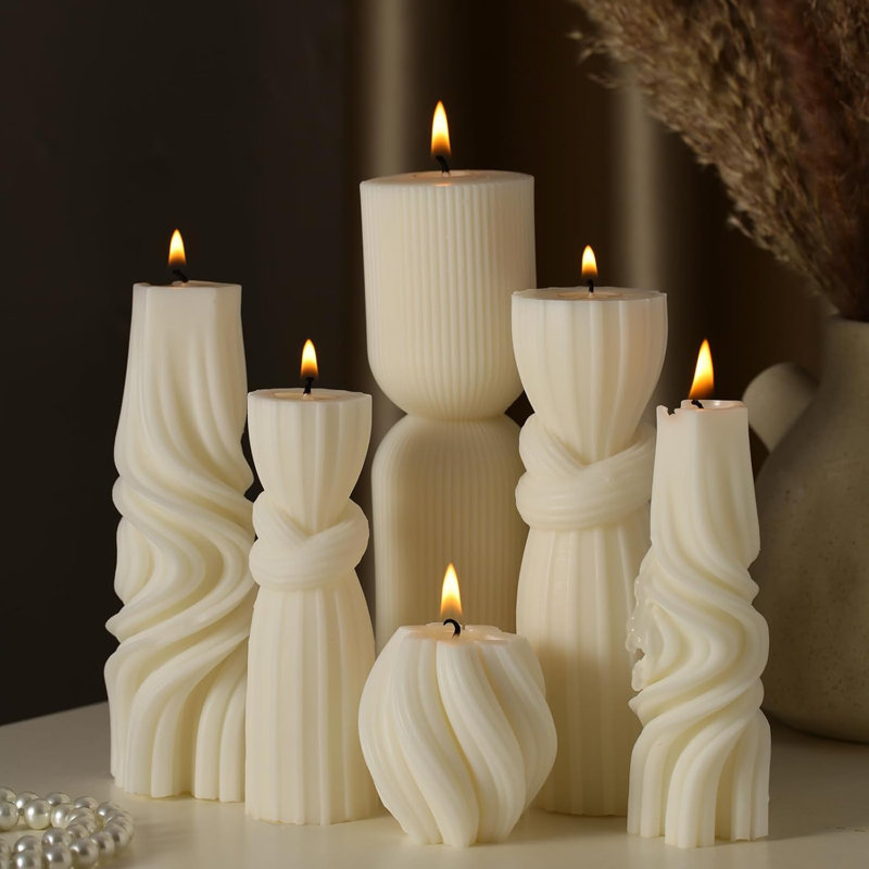 6-piece Ribbed Pillar Candle Set