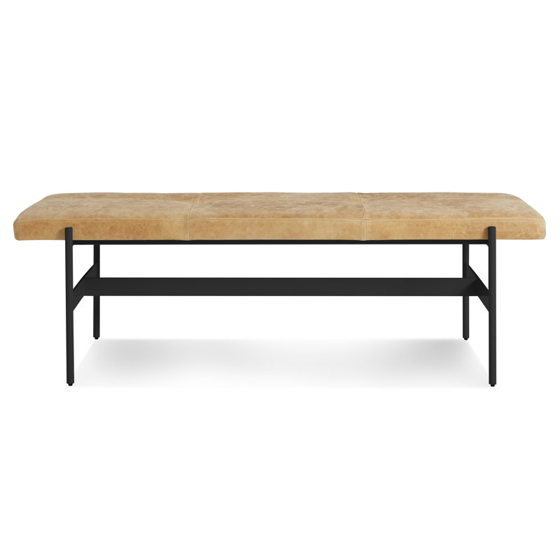 Daybench Genuine Leather Upholstered Bench, Oblivion, Camel Genuine Leather, 17" H x 55" W x 14" D