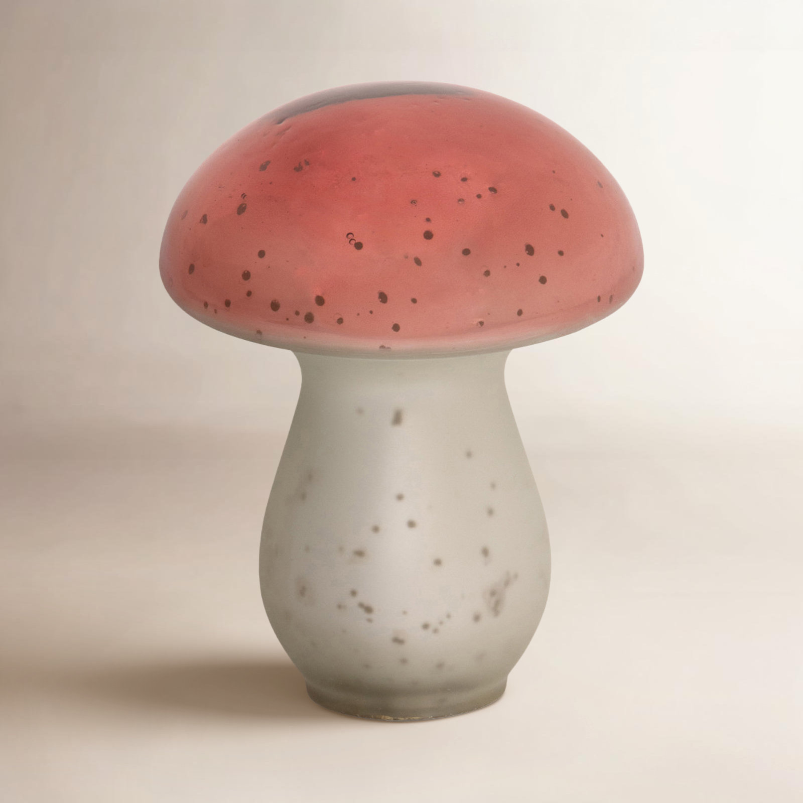 Shiny Glass Forest Mushroom, 6" H x 5" W x 5" D, White/Orange