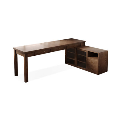 Nut-brown L-Shaped Solid Wood with 5 drawers Executive Desk, Office desk