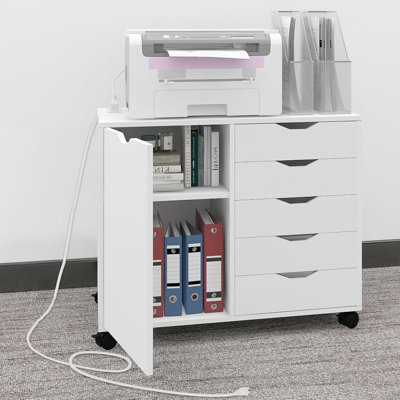 Liutcho Mobilable Wood File Storage Cabinets with Power Outlets and Door Home Office Lateral Filing Cabinet with Lock Printer Stand for Home Office