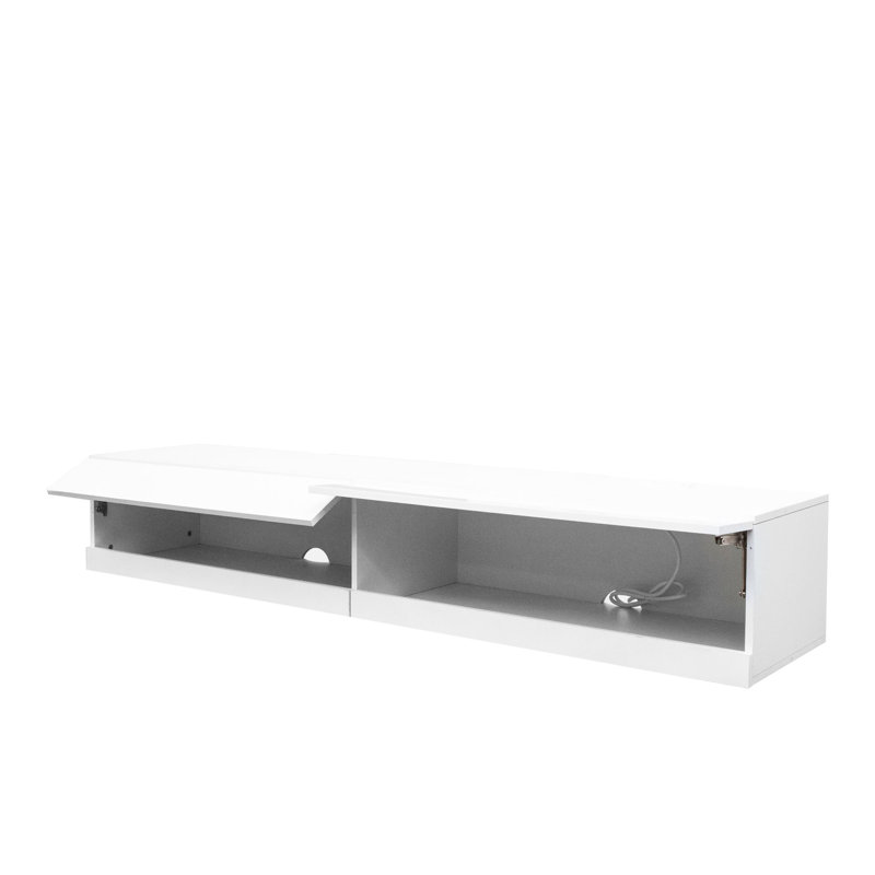 Meuble télé blanc avec support et charge, avec options de rangement disponibles, Blanc