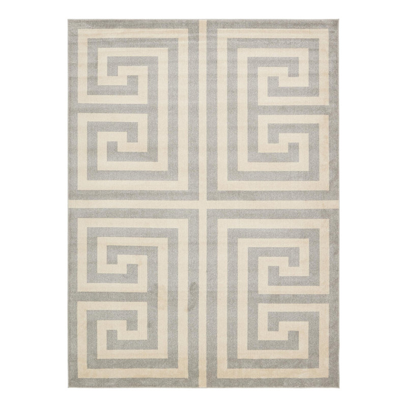 Gray Geometric Synthetic Easy Care Rectangular Rug 10' x 13'