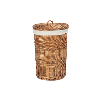 Wicker Round Laundry Hamper Basket with Lining