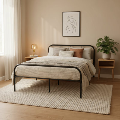 Stevenage Modern Metal Platform Bed Frame with Curved Headboard