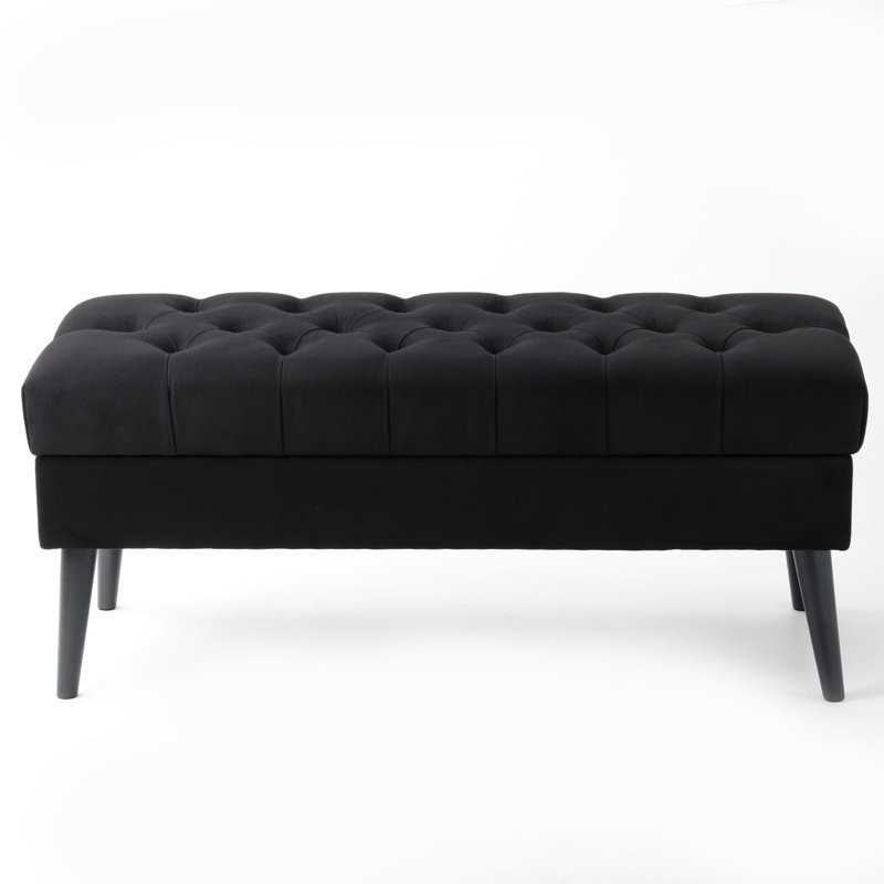 Dedham Velvet Upholstered Storage Bench, Black, Black, H49 x W160 x D35cm