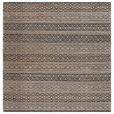 Avalyna Natural Fiber Flat Weave Jute/Cotton Geometric Rug in Black/Natural