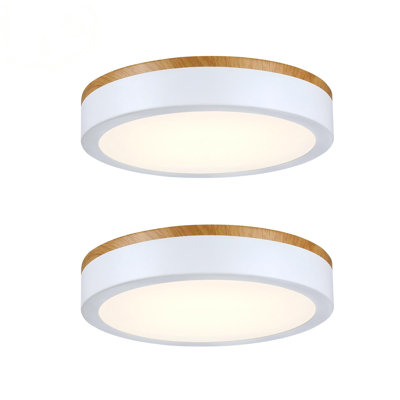 11-in Selectable LED 3000K,4000K,5000K Flush Mount with White and Wood Finish