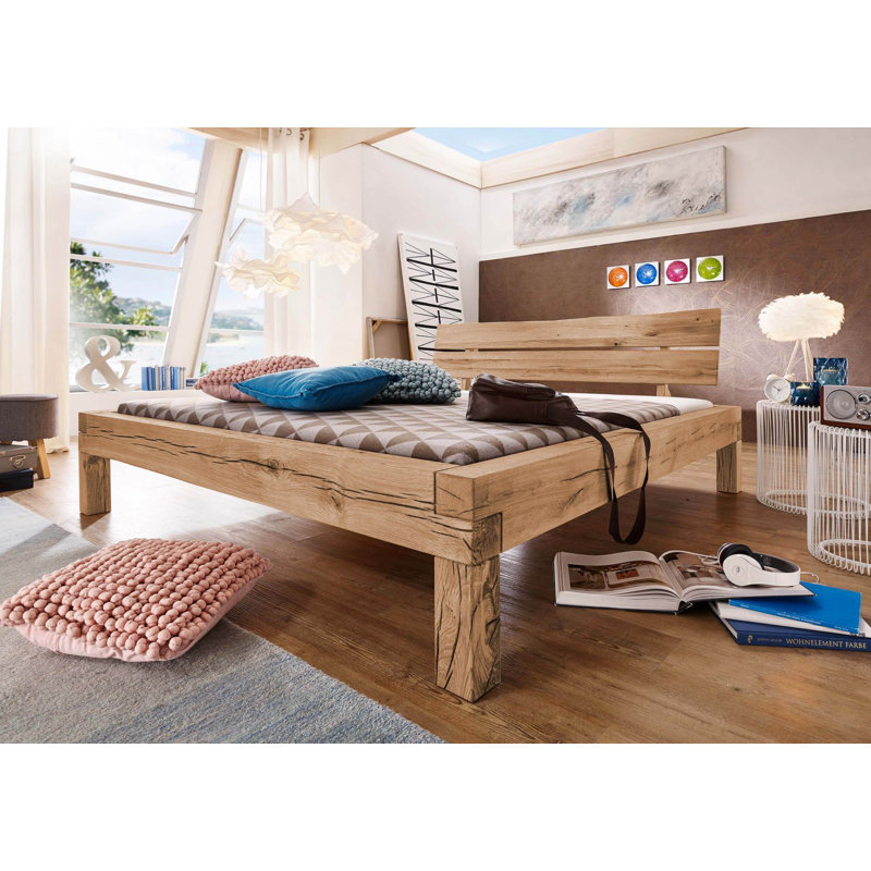 Jangali EU Double - 140 X 200 Cm Solid Wood Bed, 140 x 200 cm, Beige Oiled